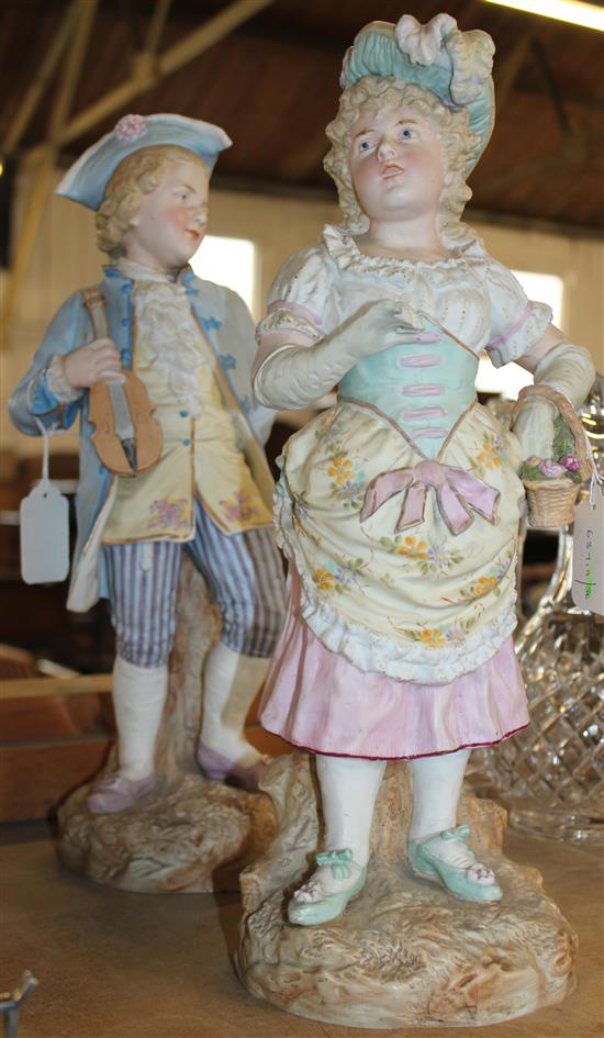 Pair of Continental large bisque figures of a young couple